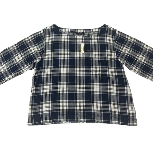 Madewell Navy Blue Flannel Plaid Boxy 3/4 Sleeve Blouse Top Women’s Size Large - Picture 4 of 14